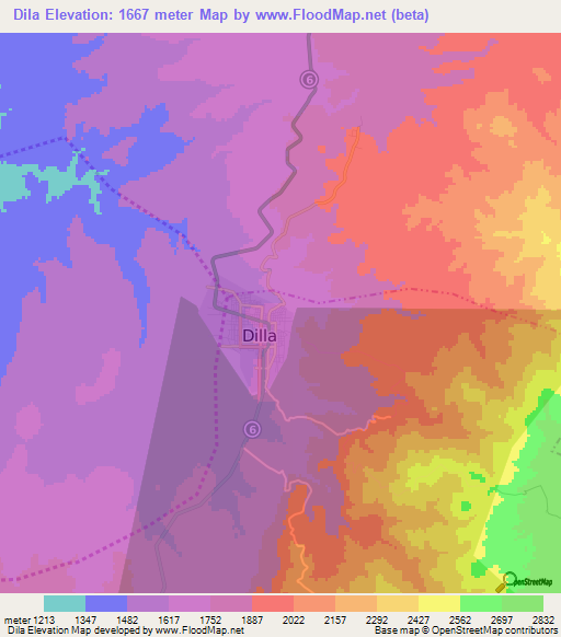 Dila,Ethiopia Elevation Map