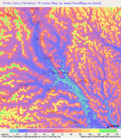 Porto Calvo,Brazil Elevation Map