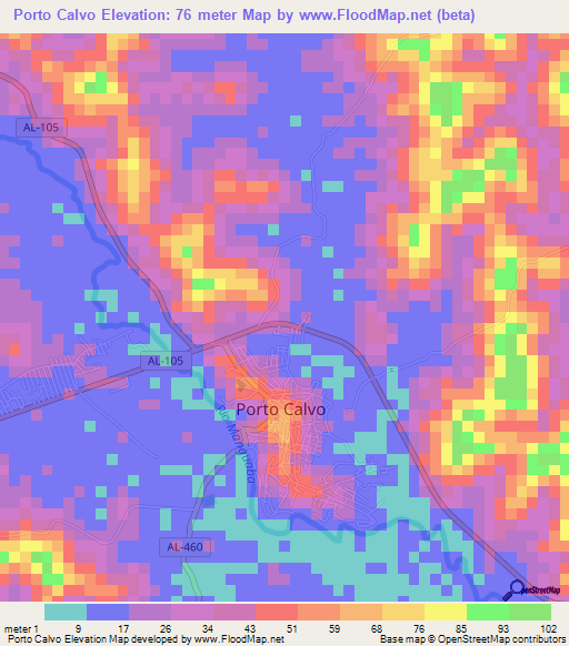 Porto Calvo,Brazil Elevation Map