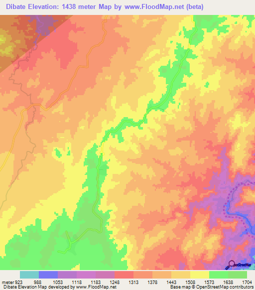Dibate,Ethiopia Elevation Map