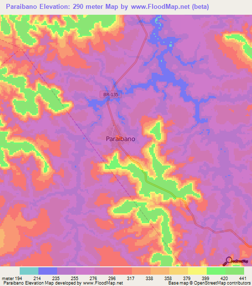 Paraibano,Brazil Elevation Map