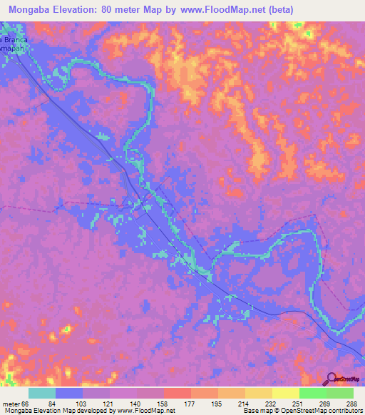 Mongaba,Brazil Elevation Map