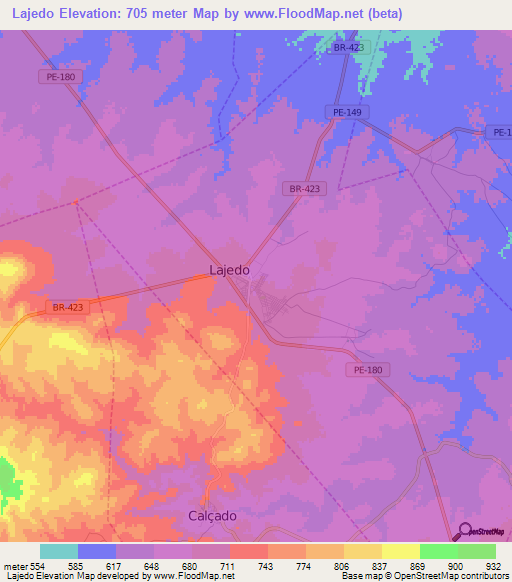 Lajedo,Brazil Elevation Map