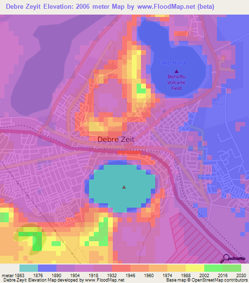 Debre Zeyit,Ethiopia Elevation Map