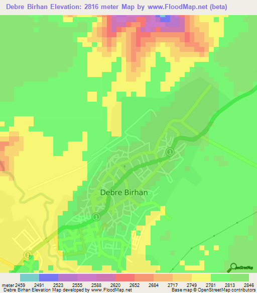 Debre Birhan,Ethiopia Elevation Map