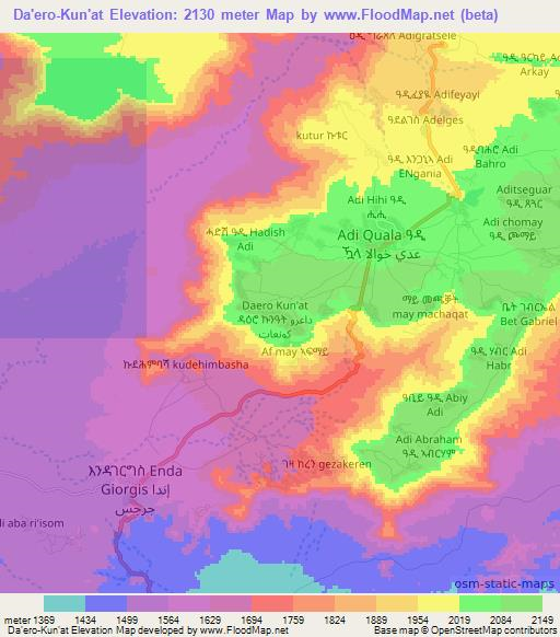 Da'ero-Kun'at,Eritrea Elevation Map
