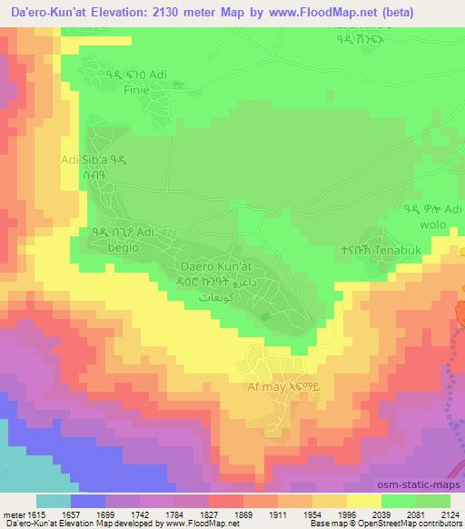 Da'ero-Kun'at,Eritrea Elevation Map