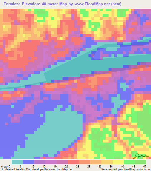 Fortaleza,Brazil Elevation Map