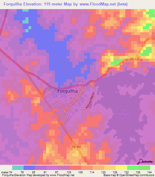 Forquilha,Brazil Elevation Map