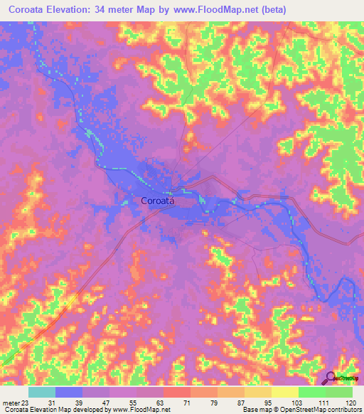Coroata,Brazil Elevation Map