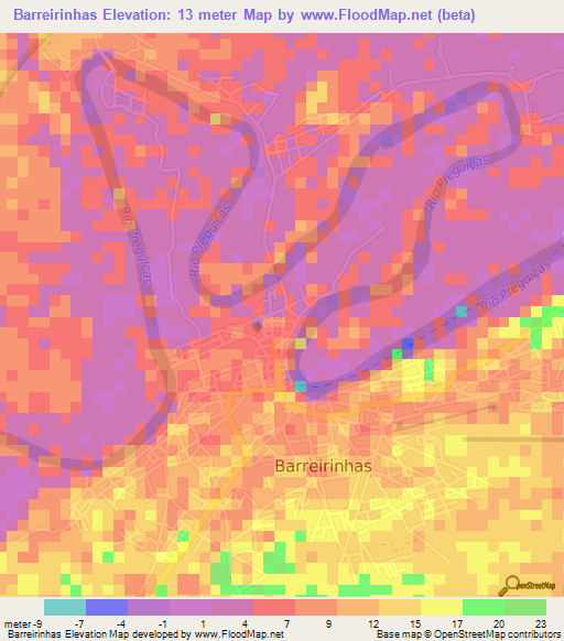 Barreirinhas,Brazil Elevation Map