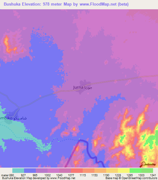Bushuka,Eritrea Elevation Map