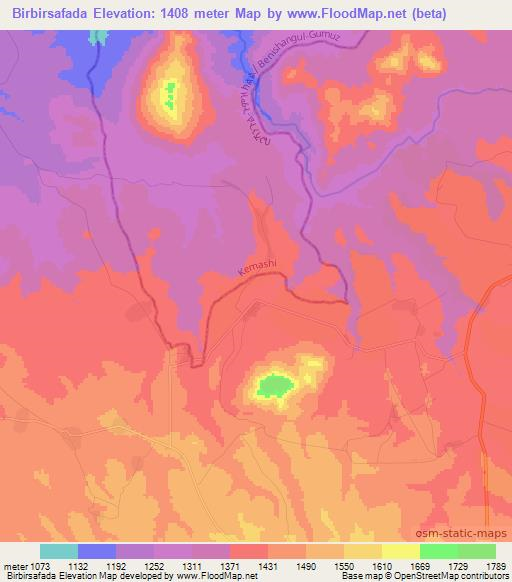Birbirsafada,Ethiopia Elevation Map