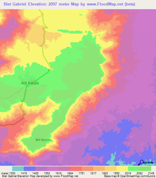Biet Gabriel,Eritrea Elevation Map