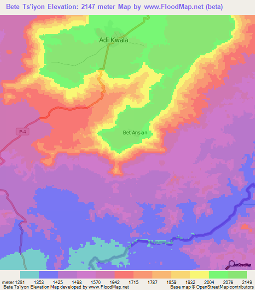 Bete Ts'iyon,Eritrea Elevation Map