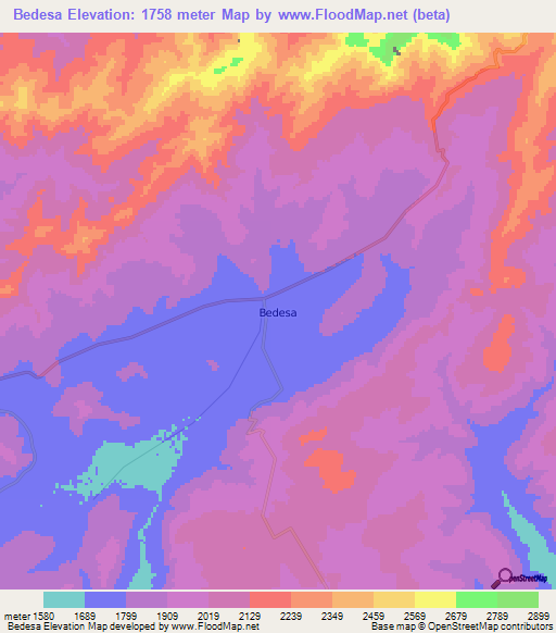 Bedesa,Ethiopia Elevation Map