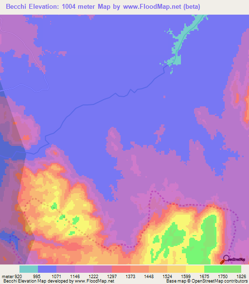 Becchi,Ethiopia Elevation Map