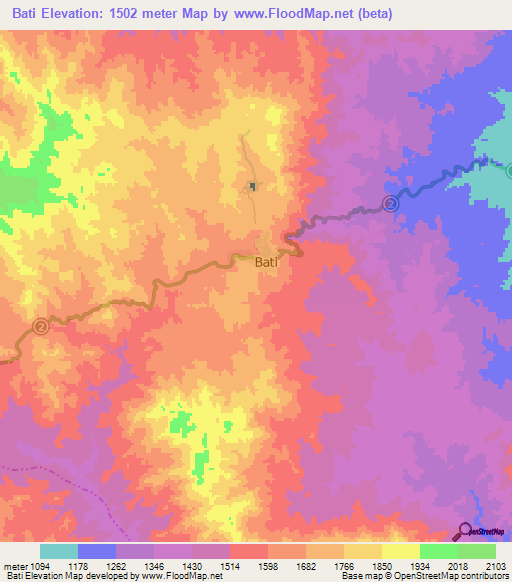 Bati,Ethiopia Elevation Map