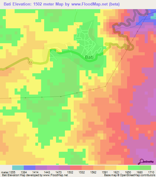 Bati,Ethiopia Elevation Map