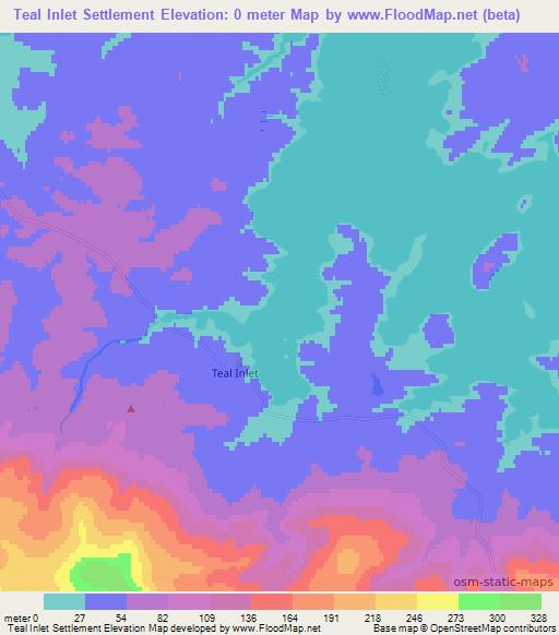 Teal Inlet Settlement,Falkland Islands Elevation Map