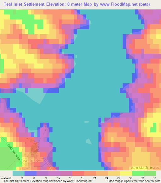 Teal Inlet Settlement,Falkland Islands Elevation Map