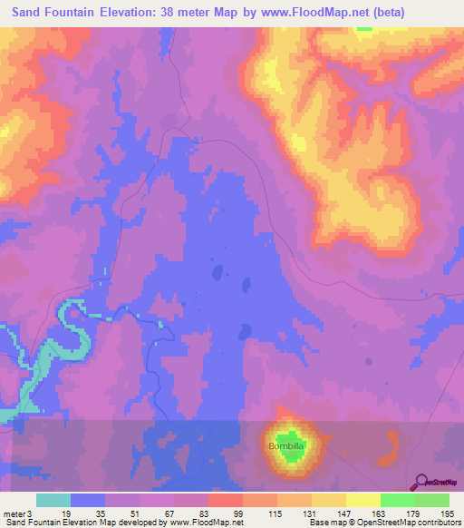 Sand Fountain,Falkland Islands Elevation Map