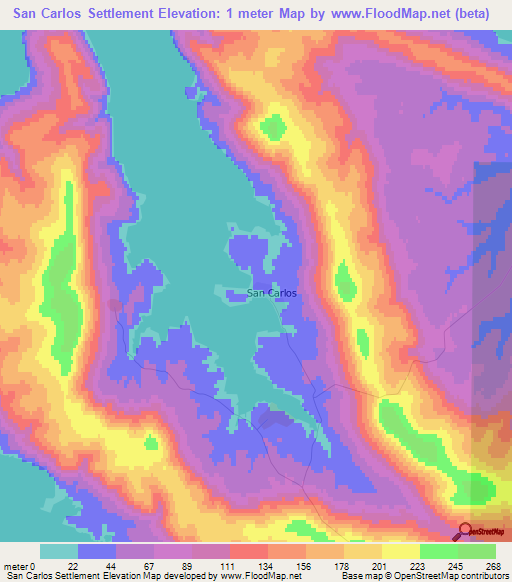 San Carlos Settlement,Falkland Islands Elevation Map