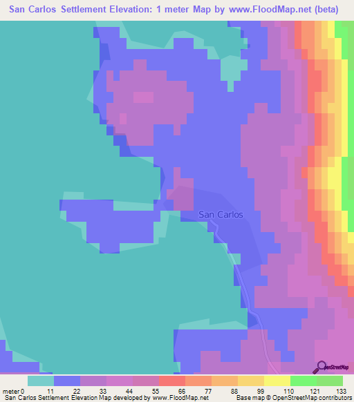 San Carlos Settlement,Falkland Islands Elevation Map