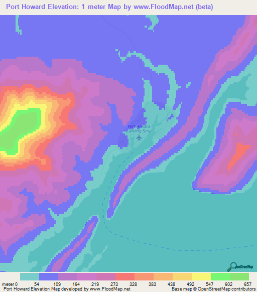 Port Howard,Falkland Islands Elevation Map