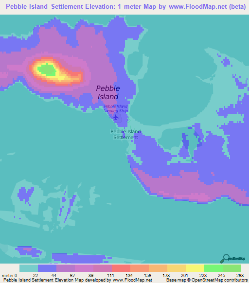 Pebble Island Settlement,Falkland Islands Elevation Map
