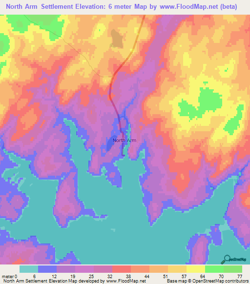 North Arm Settlement,Falkland Islands Elevation Map