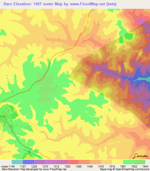 Baro,Ethiopia Elevation Map