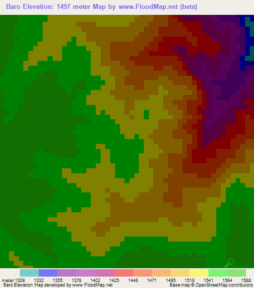Baro,Ethiopia Elevation Map
