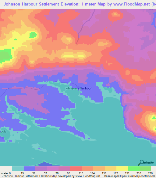 Johnson Harbour Settlement,Falkland Islands Elevation Map
