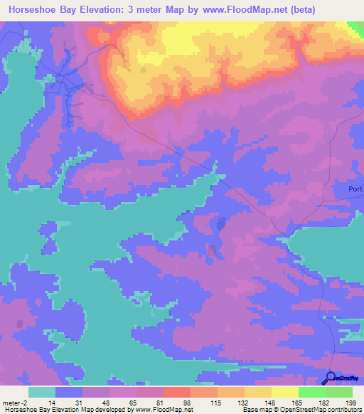 Horseshoe Bay,Falkland Islands Elevation Map
