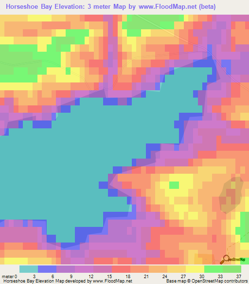 Horseshoe Bay,Falkland Islands Elevation Map