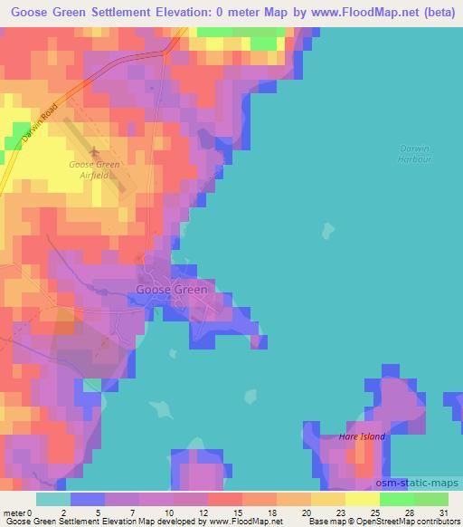 Goose Green Settlement,Falkland Islands Elevation Map