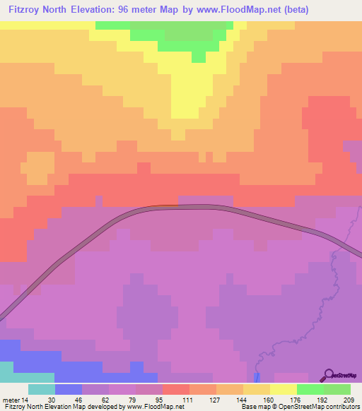 Fitzroy North,Falkland Islands Elevation Map