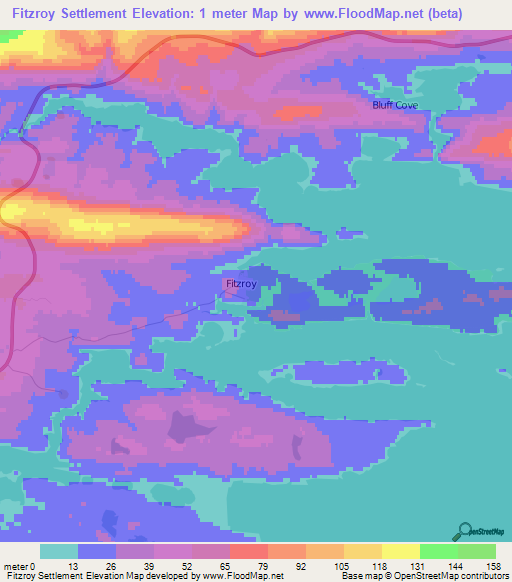 Fitzroy Settlement,Falkland Islands Elevation Map
