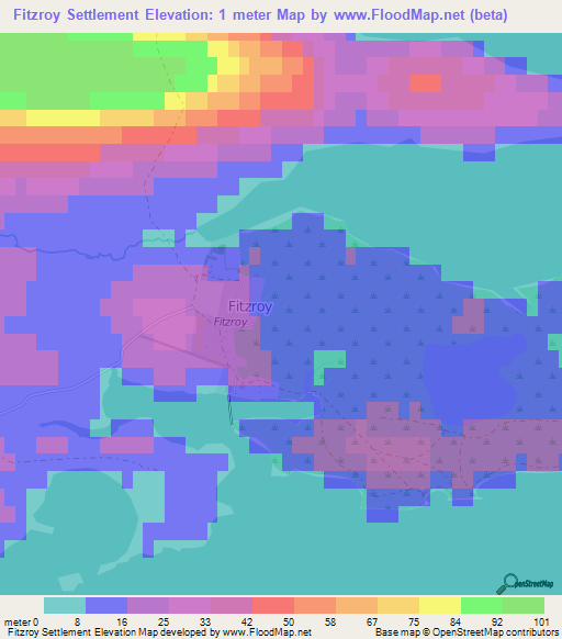 Fitzroy Settlement,Falkland Islands Elevation Map