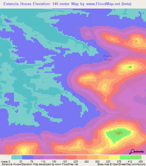 Estancia House,Falkland Islands Elevation Map