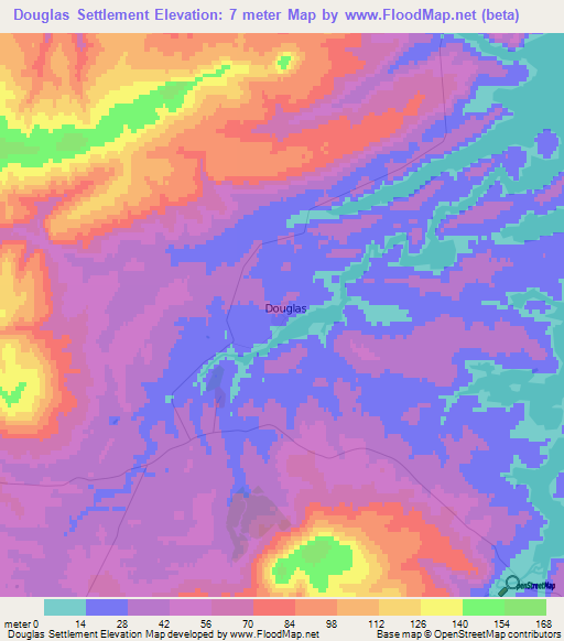 Douglas Settlement,Falkland Islands Elevation Map
