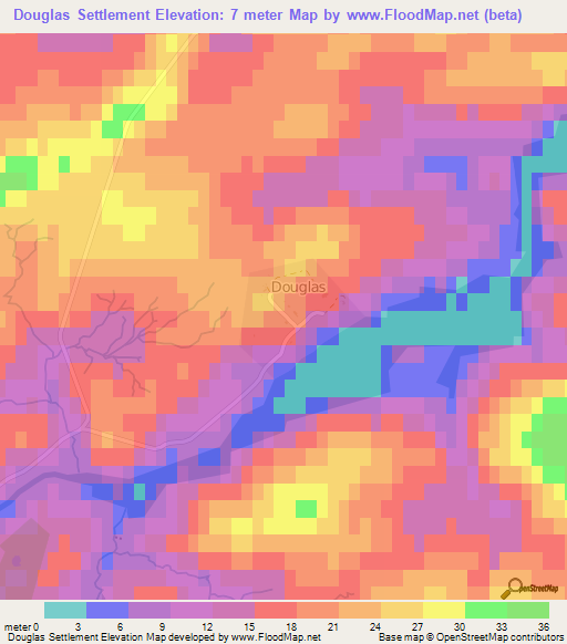 Douglas Settlement,Falkland Islands Elevation Map