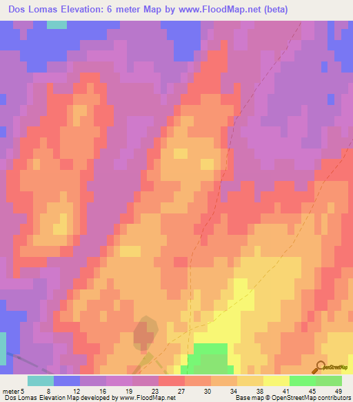 Dos Lomas,Falkland Islands Elevation Map