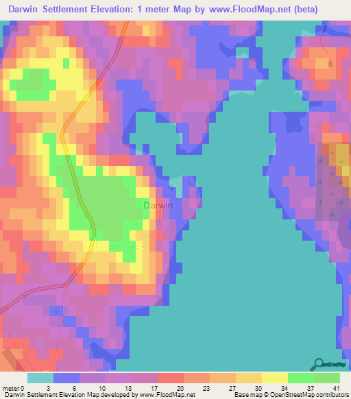 Darwin Settlement,Falkland Islands Elevation Map