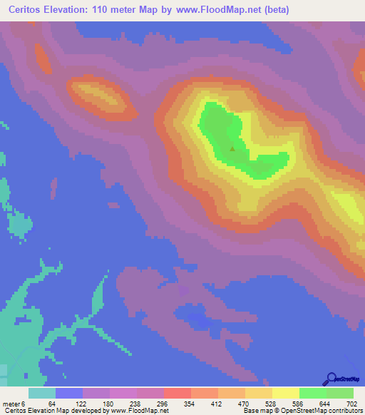 Ceritos,Falkland Islands Elevation Map
