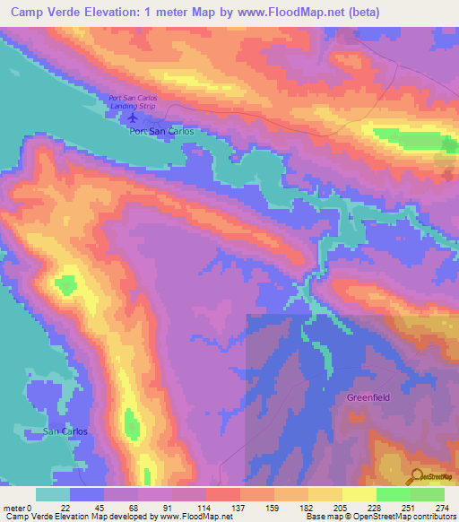 Camp Verde,Falkland Islands Elevation Map