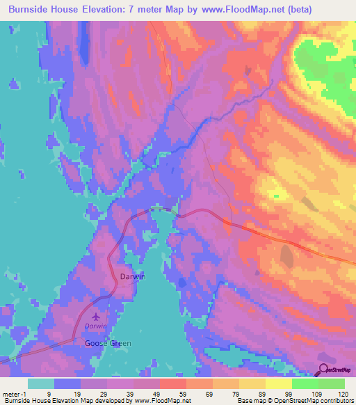 Burnside House,Falkland Islands Elevation Map