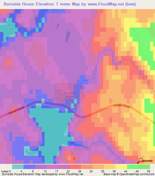 Burnside House,Falkland Islands Elevation Map