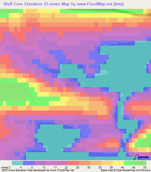 Bluff Cove,Falkland Islands Elevation Map